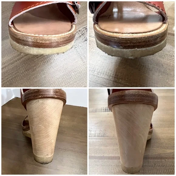 Chloe Wood Heel Wedge Sandals 38.5 - Picture 10 of 11